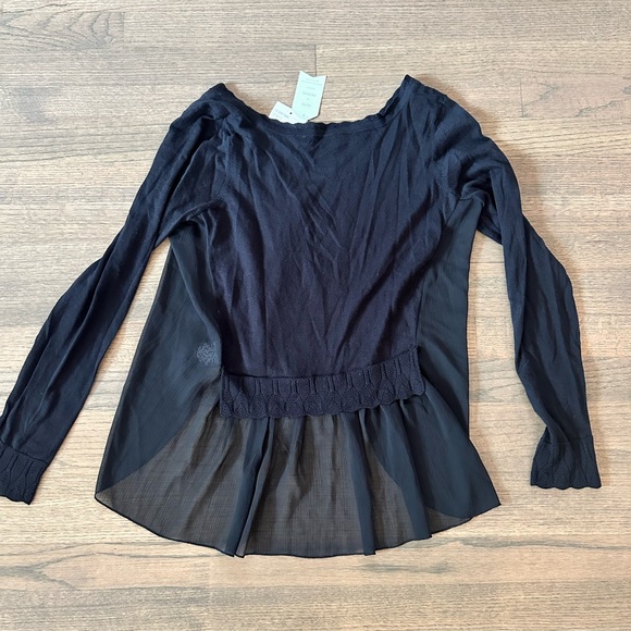 NEW Anthropologie Cardigan-Size Small-Black-Sheer Sides and Lower Back - Picture 2 of 10